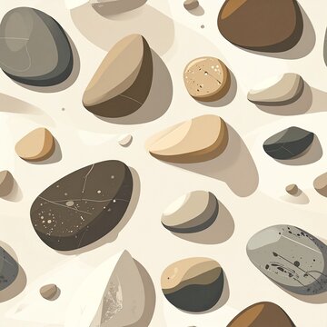 Minimalist seamless pattern with smooth river pebbles and stones
