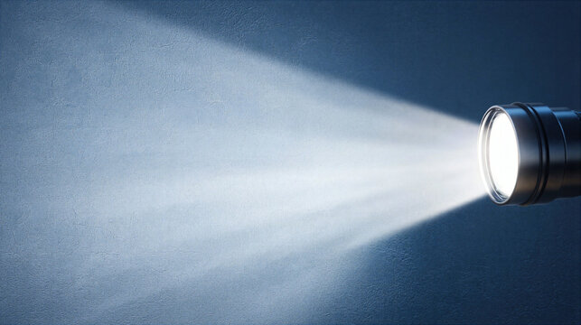 Flashlight beam shining on textured wall with bright focused light