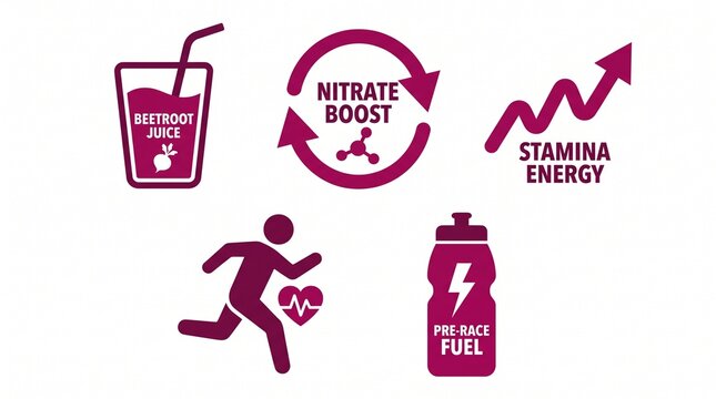 Beetroot Endurance Boost Nutrition Flat Vector Icon Set