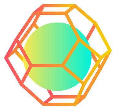 Chemical structure logo. Colorful hexagonal grid cell
