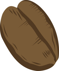 Stylized roasted coffee bean illustration in golden brown hues, featuring carved texture and central groove, isolated on transparent background. Single PNG element for cafe menus, packaging, labels, b © Jeerapakrant