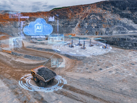 Autonomous mining operation with ai assistant connected haul trucks and excavators for technology report background and concept