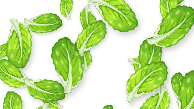Falling Fresh Green Mint Leaves Animation on White Background