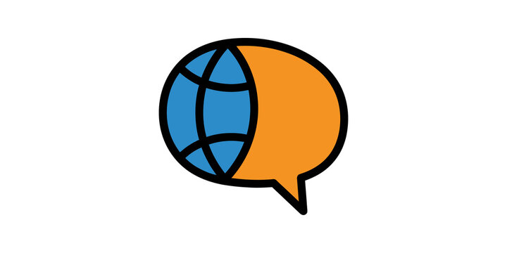 Globe speech bubble colored icon representing international languages.