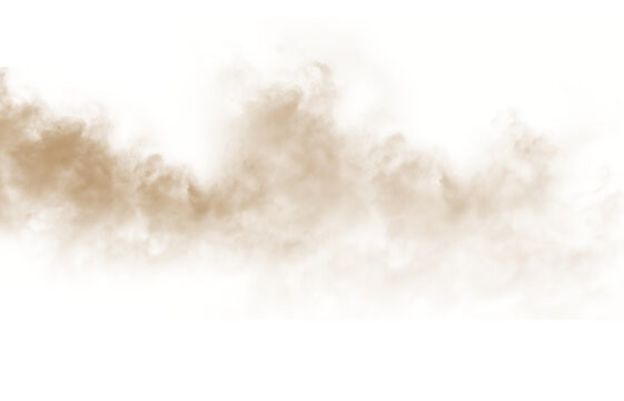 Dust sand soil smoke cloud particles isolated on transparent white background. Brown sandstorm smog sand dust explosion rising. Design elements for Compositing, covering, overlay