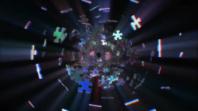 ジグソーパズルのように分解してずれる光の図形