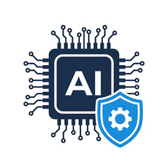 Fototapeta premium Artificial Intelligence Security Chip Icon with Shield and Gear