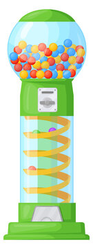 Bubblegum machine. Cartoon gumball dispenser. Sweet ball candy