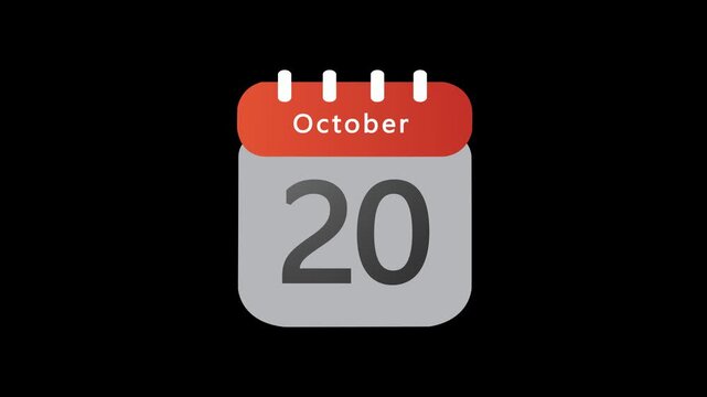 October 20. Calendar appearing,20 October day calendar animation without background ,Infrared calendar in futuristic, commemoratives in led and etc. Animated HUD month calendar on the alpha channel