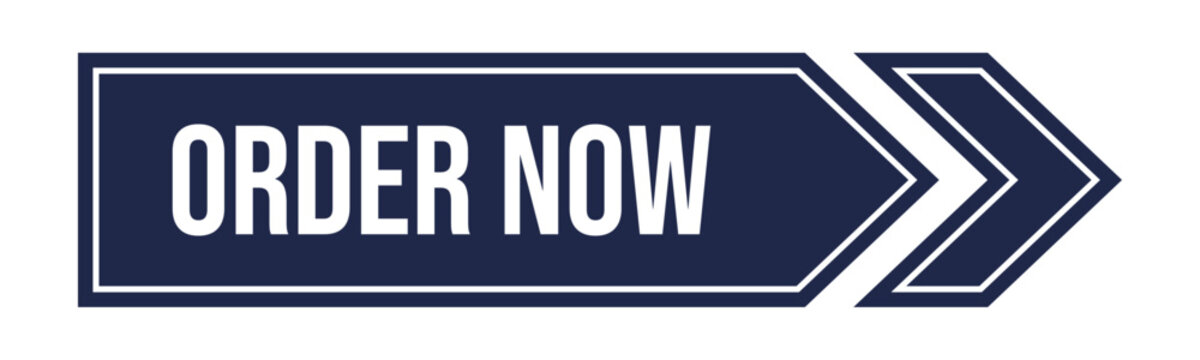 Dark Blue Order Now Button with Arrow Chevron Graphic for Website Call to Action. Isolated Vector Illustration on White Background