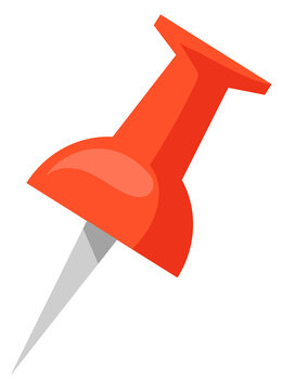 Pushpin icon. Red plastic thumbtack cartoon symbol