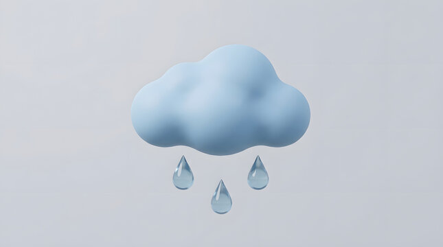 A single blue cartoon cloud with three falling water droplets isolated on gray