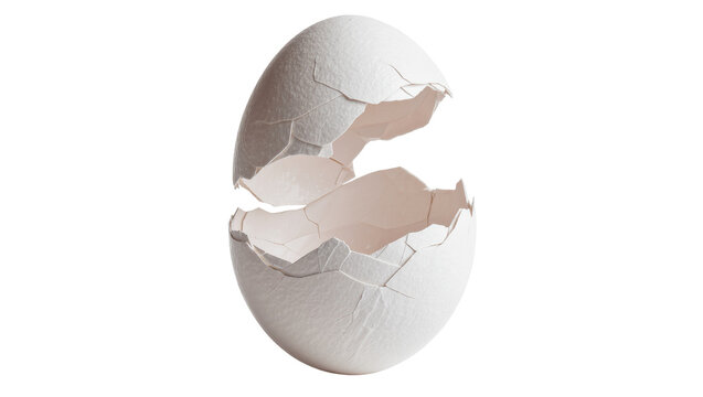Cracked white eggshell halves with rough texture, isolated on transparent background