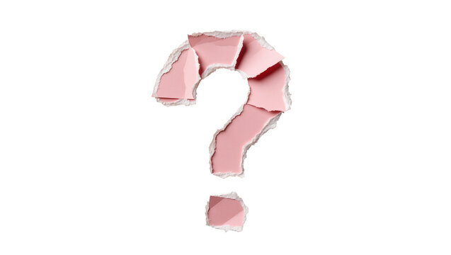 Pink torn paper question mark symbol, isolated on transparent background