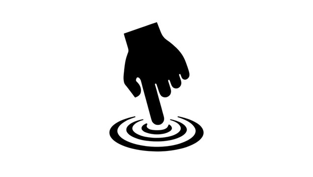 Black silhouette of a hand finger touching water ripples, isolated on transparent background