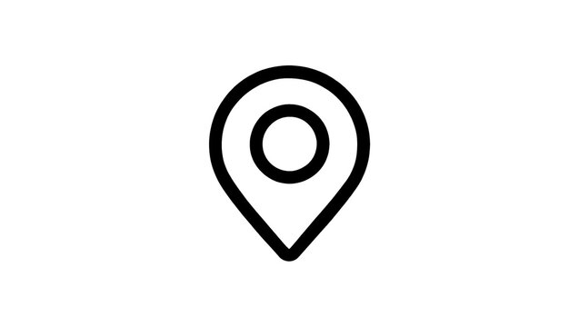 Black outline map pin icon, simple location marker symbol isolated on transparent background
