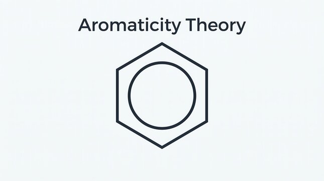 Aromaticity theory vector graphic featuring a hexagonal benzene ring structure for chemistry study