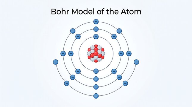 Bohr model of atom showing electron shells and central nucleus vector illustration