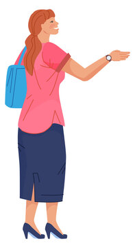 Happy woman with handbag outdoor. Pretty female character