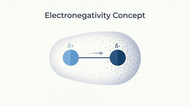Electronegativity concept vector graphic showing unequal electron cloud distribution in molecular bond