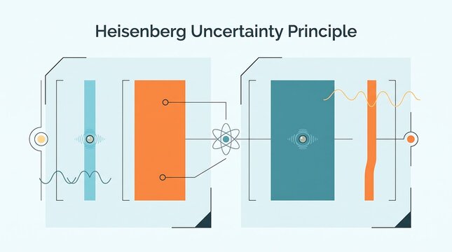 Heisenberg uncertainty principle infographic showing particle position and momentum vector illustration