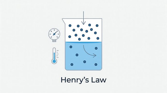 Henry law vector diagram showing gas solubility in liquid under pressure in beaker