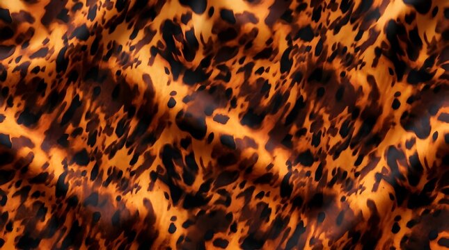 seamless tortoise shell pattern with dark brown and warm amber spots on glossy fabric creating an abstract organic design for textile and fashion background