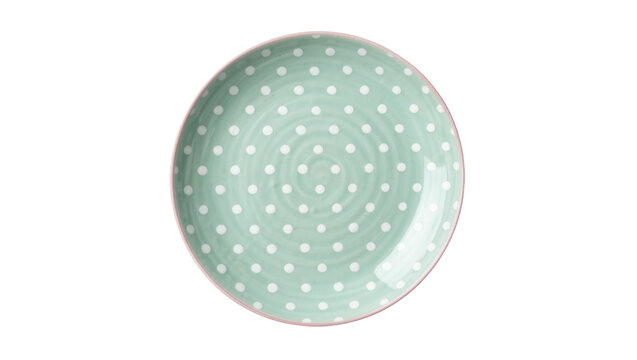Mint green polka dot ceramic plate, isolated on transparent background