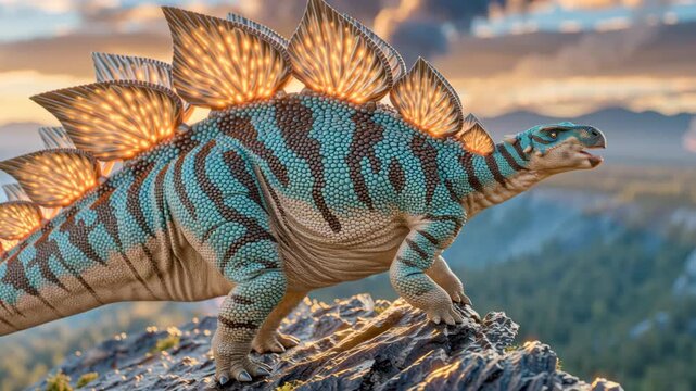 a Stegosaurus with glowing golden plates, blending prehistoric dinosaur imagery with a playful food and fantasy theme.
