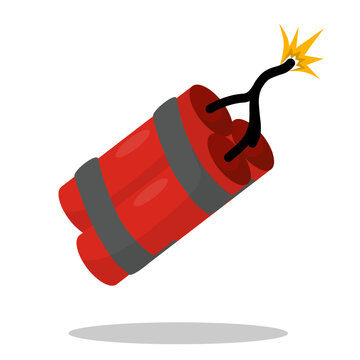 Flat design vector illustration of red dynamite sticks bomb with lit fuse, isolated on white background.