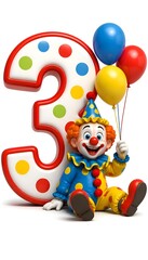 Fototapeta premium 3rd Birthday Clown Character with Colorful Balloons