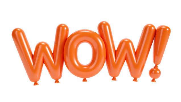 Orange inflatable balloons spelling WOW , isolated on transparent background