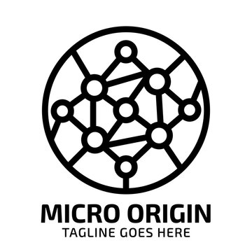 Circular network node connection logo representing micro origin.