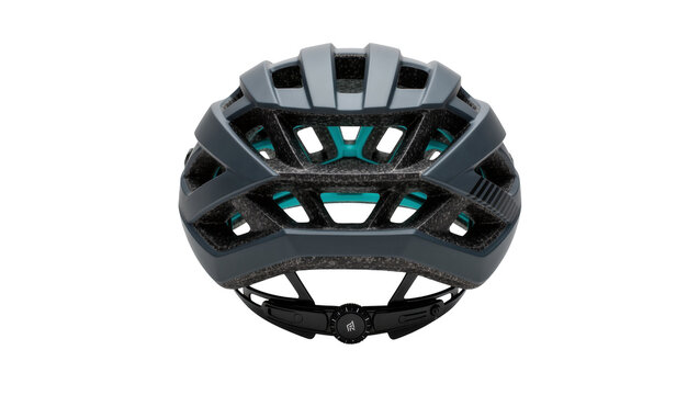 Dark grey cycling helmet with teal interior, isolated on transparent background