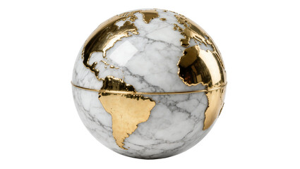 Luxury marble globe with gold continents, isolated on transparent background © Florin