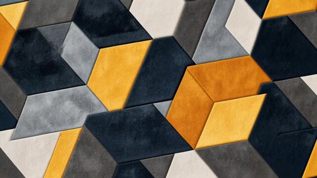 Abstract geometric background featuring textured hexagonal shapes in black, gray, white, and golden yellow, creating a modern bold pattern suitable for contemporary design.