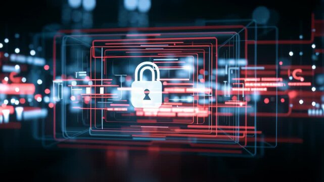 Futuristic digital security concept featuring a glowing padlock and keyhole surrounded by neon circuit lines, symbolizing cybersecurity, data protection, privacy, and encryption.