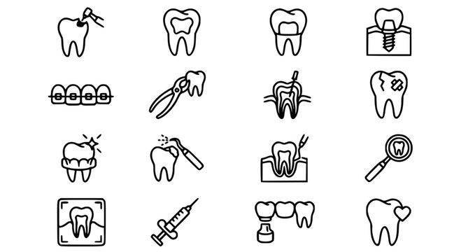 Dental treatment and stomatology editable outline icons vector collection