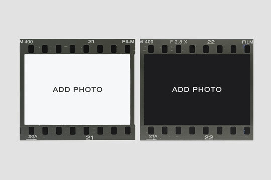 35 film frames with add photo text for contrast mockup.
