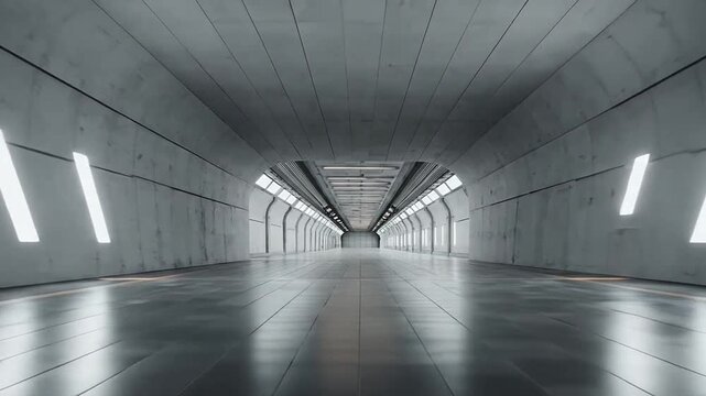 Industrial futuristic storage bay with linear lighting