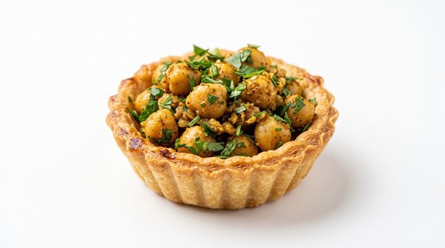savory tart filled with chickpeas and green herbs