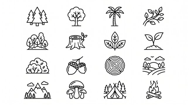 Nature camping icons with trees leaves mountains tent campfire vector illustration design.