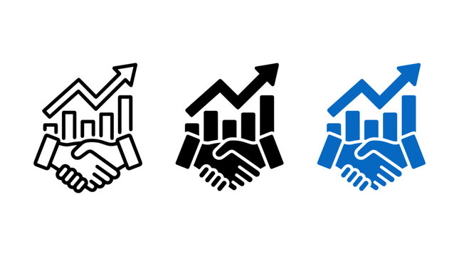Handshake icon with bar chart and upward trending arrow handshake agreement business