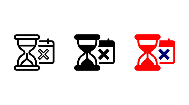 Hourglass and calendar icons with cross marks representing expired time and cancelled