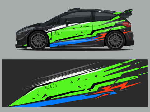 Green and black rally car with dynamic racing decals 1.