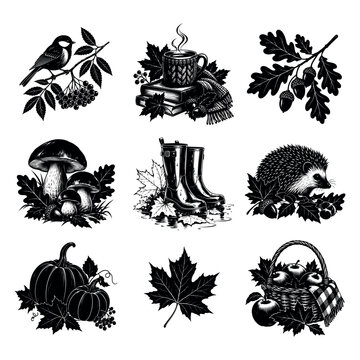Autumn collection vector silhouette