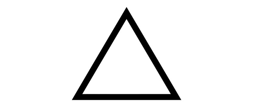 Simple black outline triangle shape isolated on white background, minimalist geometric design element