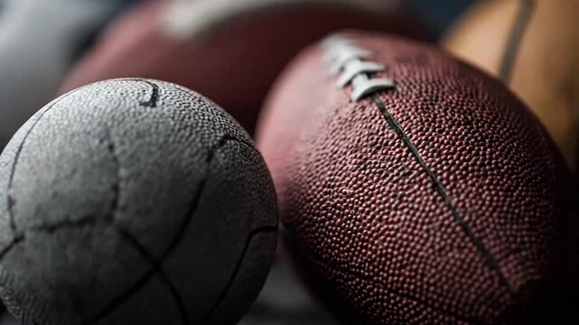 Collection of different sports balls including football and soccer.