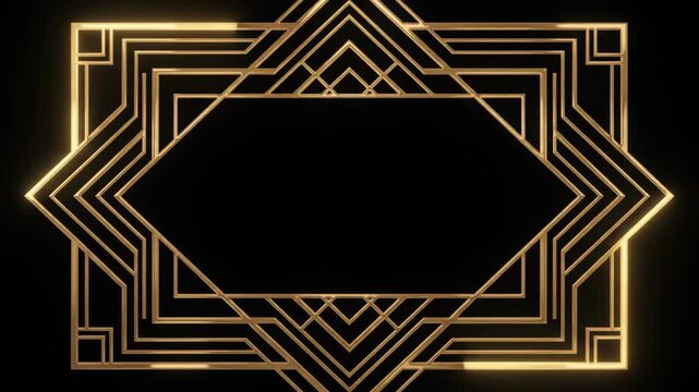 Elegant Art Deco Style Golden Frame Design on Black Background.