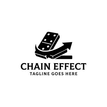 Falling dominoes and growth arrow effect logo.